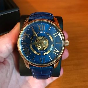 Blue and Gold Mens Invicta Partial Skeleton Dial
